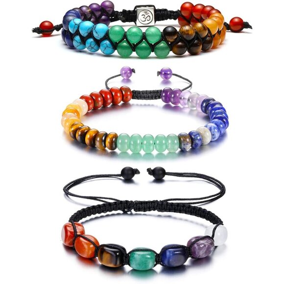 3pcs Healing Crystals Yoga Stone Bead Chakra Relax Bracelet for Womens Mens - Picture 1 of 8